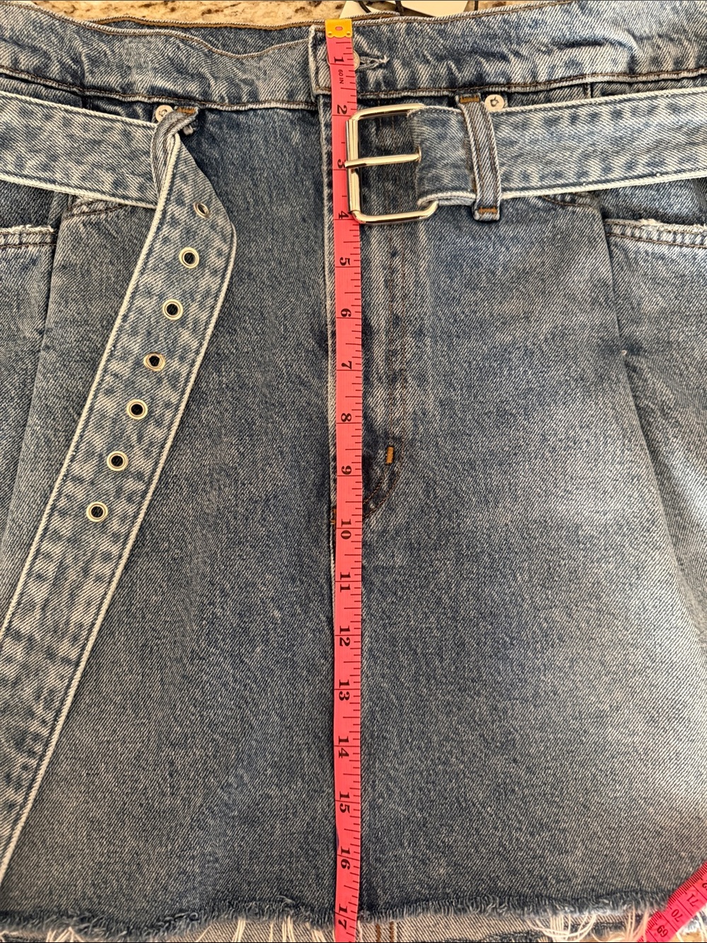 Agolde 90’s Retro Denim Mini Skirt w/Belt High Rise Paper-bag Waist Sz 29 - Picture 10 of 11